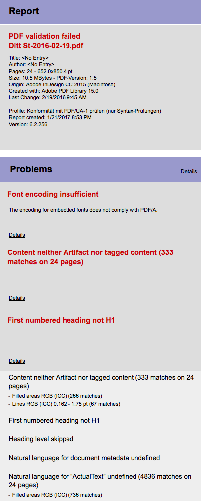 Actino software - Actino DPS Validation Report - Unsuccessful/Failure - Picture