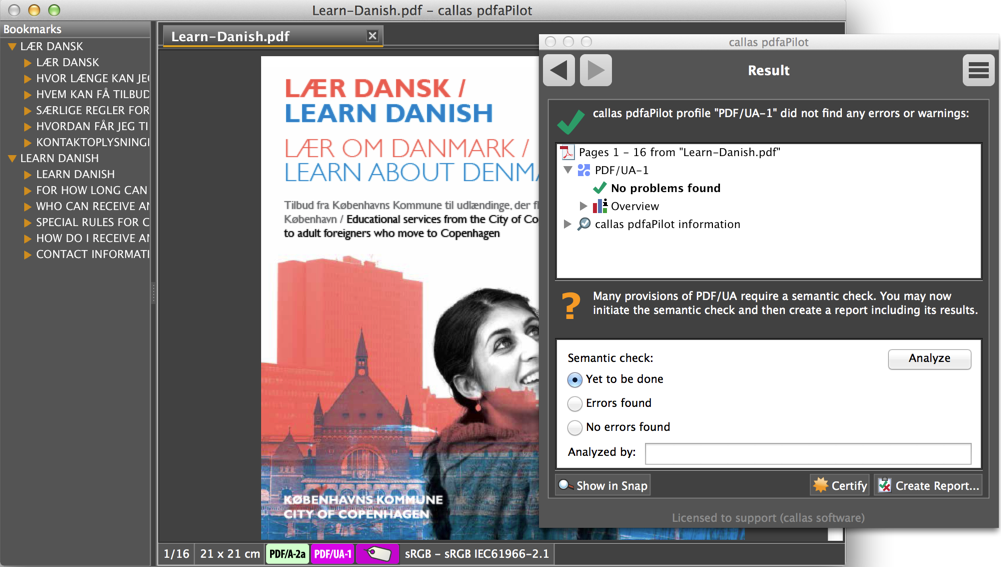 callas software pdfaPilot - Syntactic and semantic verification of compliance with the PFD/UA standard - Picture