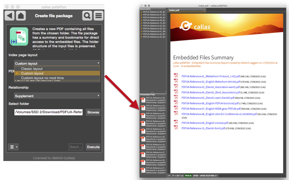 callas software pdfaPilot - 1: Template-based Creation of PDF/A-3 Index Page - Picture