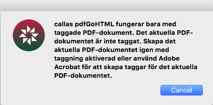 callas software pdfGoHTML, Meddelande för PDF-dokument som är helt stagat - Bild