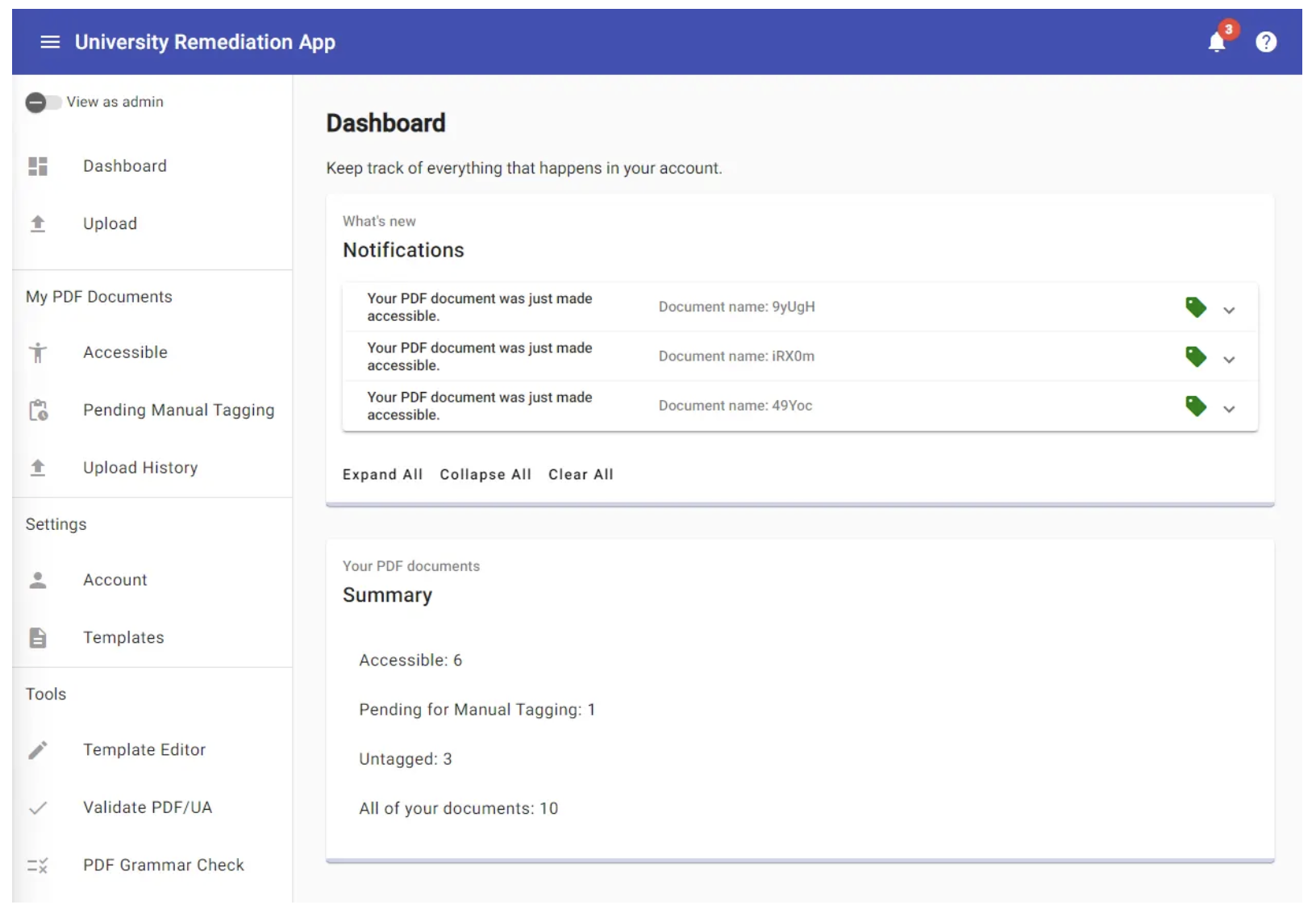 Workflow Online Demo App, University Remediation App, Dashboard Overview - Picture