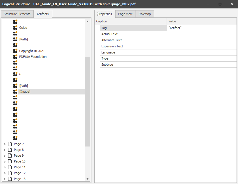 PDF Accessibility Checker (PAC) - Dashboard - Logical Structure - Decorative Elements - Artifacts - Properties - Picture