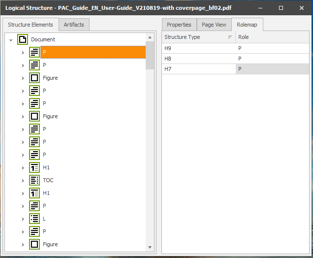 PDF Accessibility Checker (PAC) - Dashboard - Logical Structure - Structure Elements - Tag Tree - Rolemap - Picture