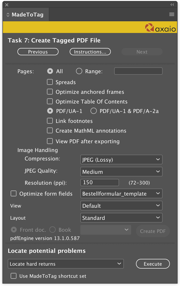 axaio software MadeToTag Control Center, Task 7. Create/Export a tagged PDF file for universal accessibility and for long-time archiving and preservation - Picture