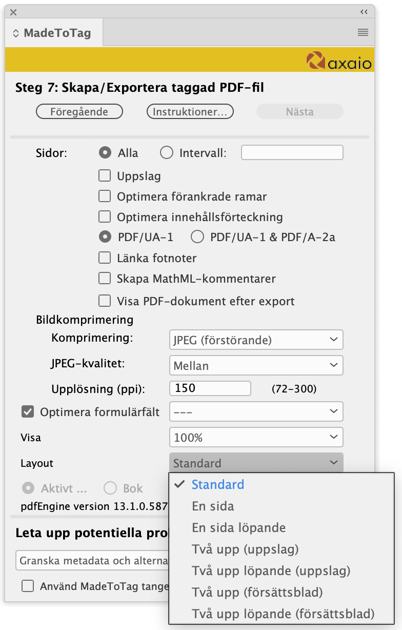 axaio MadeToTag, Steg 7, Exportalternativ: Visa och layout efter export av PDF - Bild
