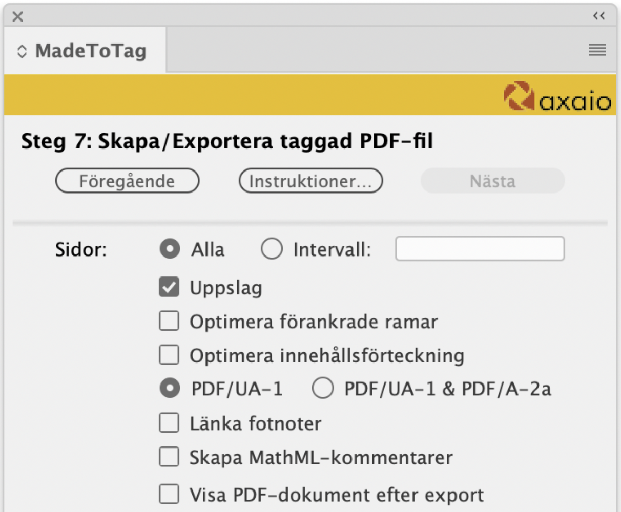 axaio MadeToTag, Steg 7, Exportalternativ - Bild