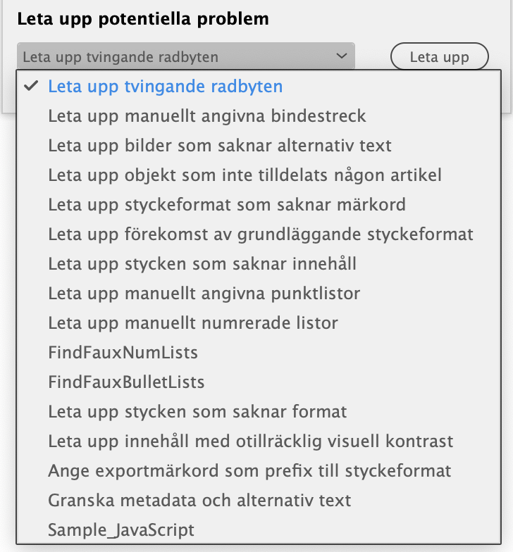 axaio software MadeToTag Control Center Steg Alla, Meny för att leta upp potentiella problem, Leta upp - Bild