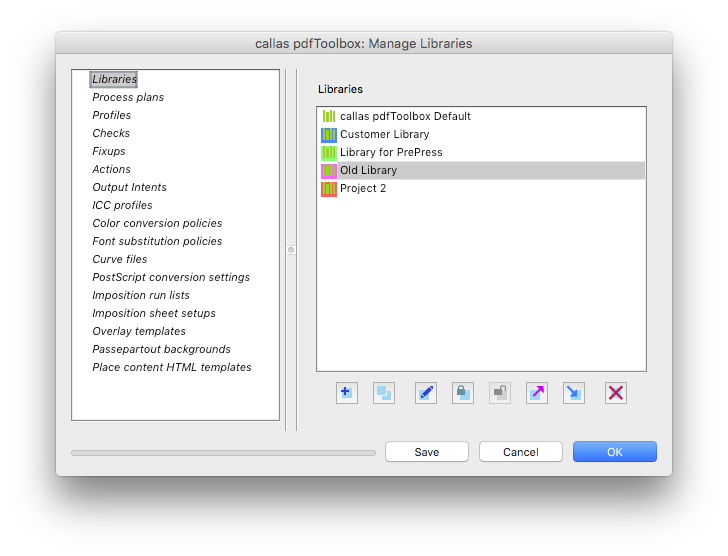 callas software pdfToolbox Manage Libraries - Picture