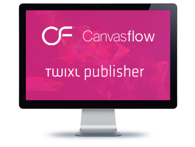Canvasflow and Twixl Publisher on iMac Screen - Picture