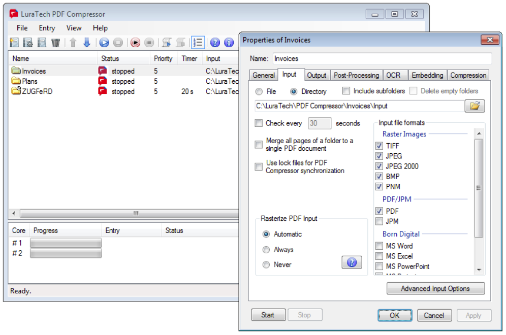 Foxit PDF Compressor Enterprise Dashboard - Setup of Job Properties - Picture