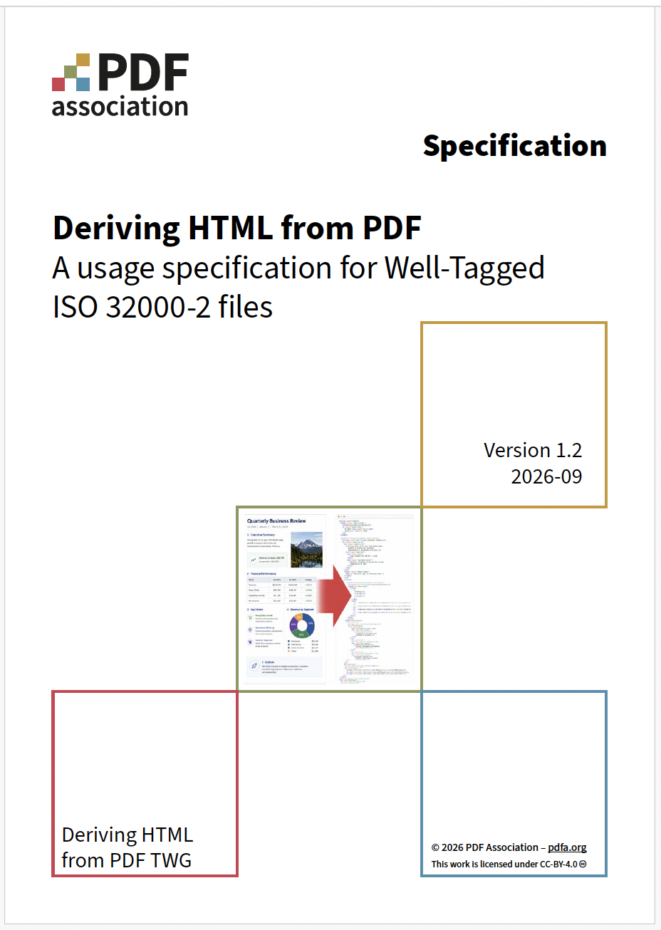 PDF Association - Deriving HTML from PDF Guide, V1.2 - Front Cover - Picture