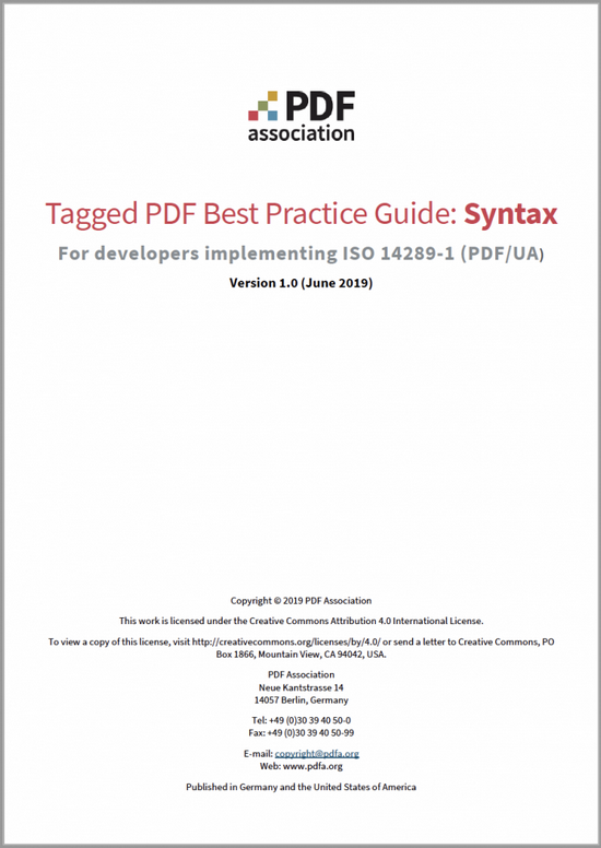 PDF Association - Tagged PDF Best Practices Guide - Front Cover - Picture
