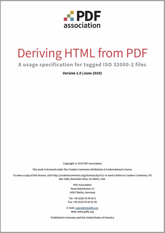 PDF Association - Deriving HTML from PDF Guide - Front Cover - Picture