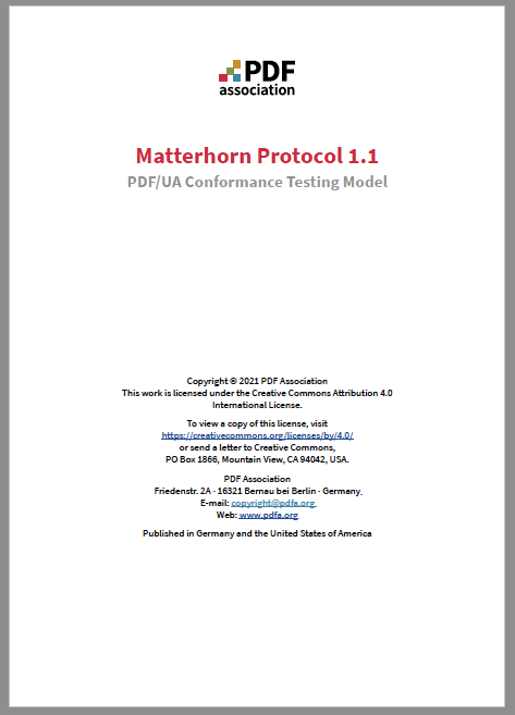 PDF Association - Matterhorn Protocol v1.1 - Front Cover -  Picture