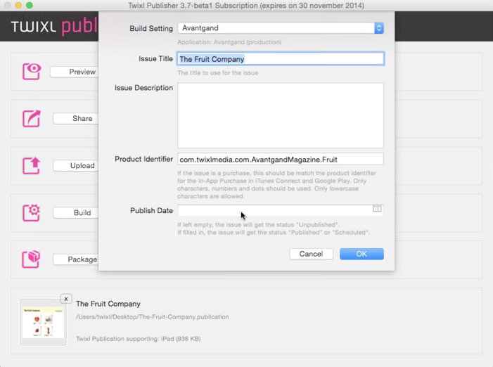Twixl Publisher Builder Home Screen - Picture
